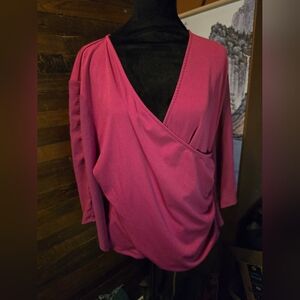 Unknown Brand Red Wrap Top w/ Petal Sleeves, Est. Size XL/2XL